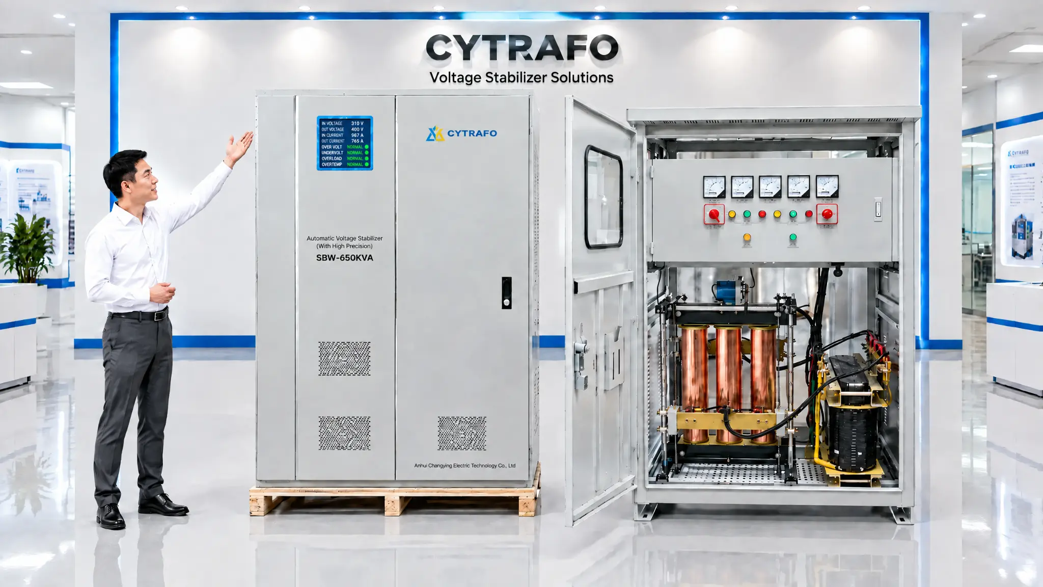 Internal structure of a CYTRAFO high-capacity servo voltage stabilizer